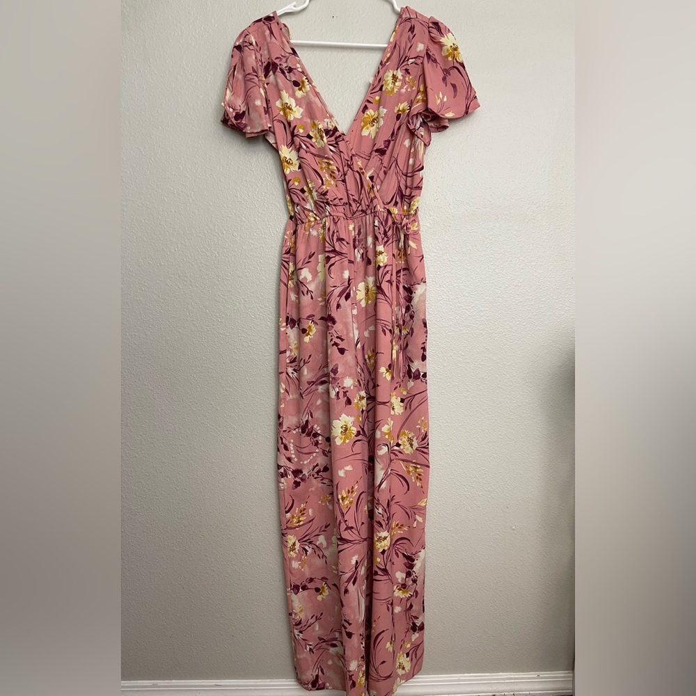 Pink Puff Sleeve V-Neck Sundress